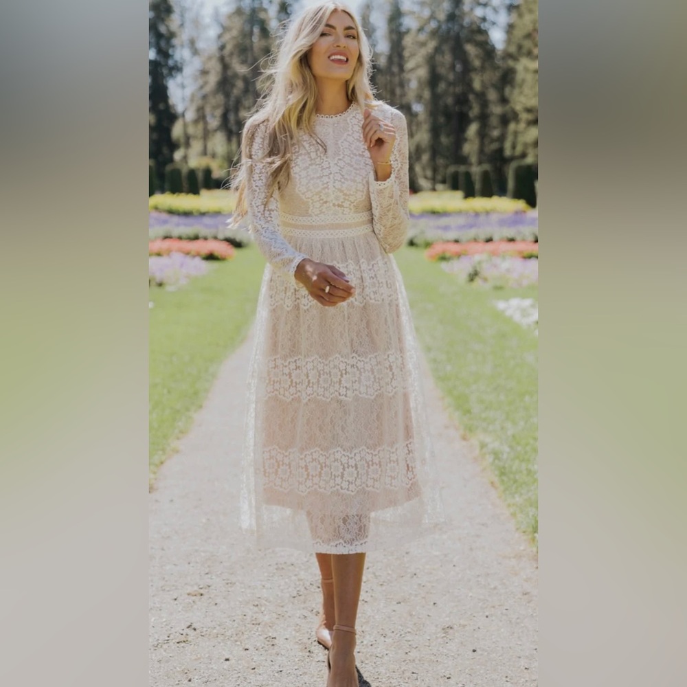 Bohme long sleeve white nude lace dress size XL